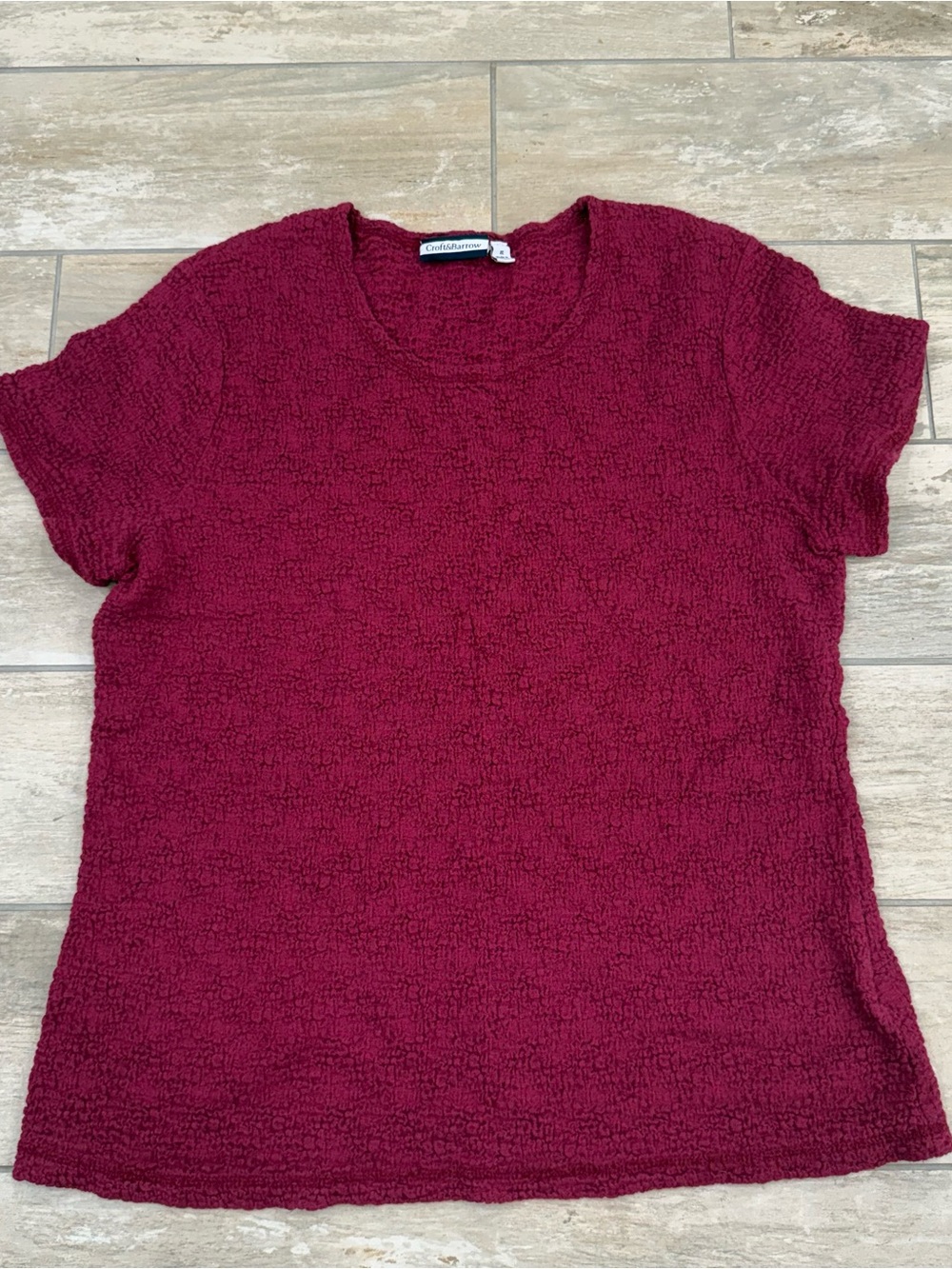 Croft & Barrow Women's Short Sleeve Textured Tee - Burgundy